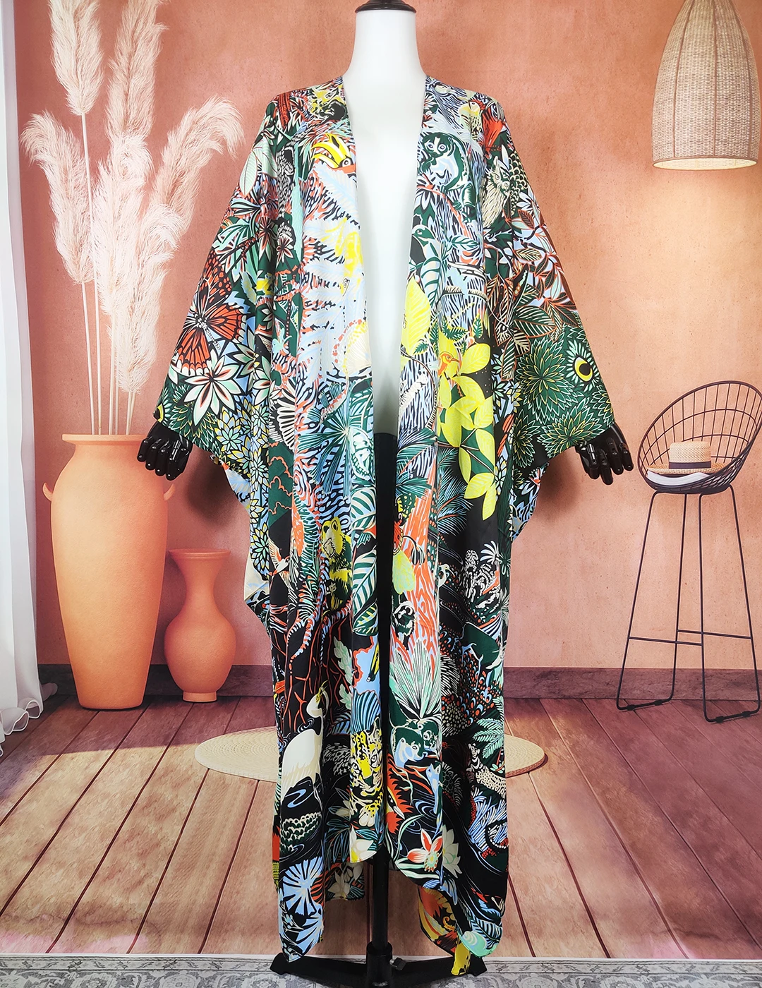 Bohemian 2022 Fashion Printed Silk Summer Loose Beach Sexy Lady Cover Up Kimonos Casual American Swimwear Cardigans For Women