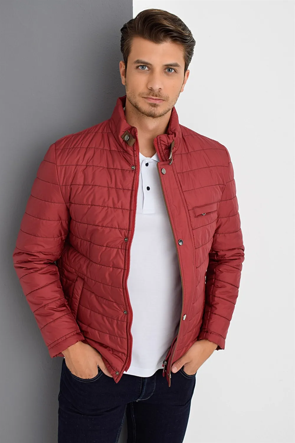 M8644 DEWBERRY Мужское пальто-бордовый