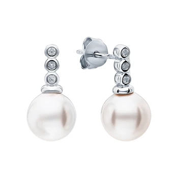 

Silver earrings with cubic zirconia and pearls imitation sunlight sample 925