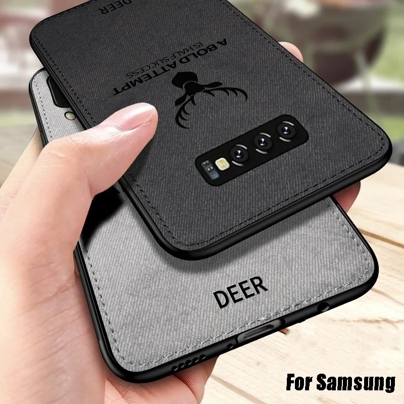 For Samsung Galaxy S10 Plus Case Shockproof Protection Cloth Cover S8 S9 S10e Soft TPU Canvas Embossed Deer Phone | Мобильные