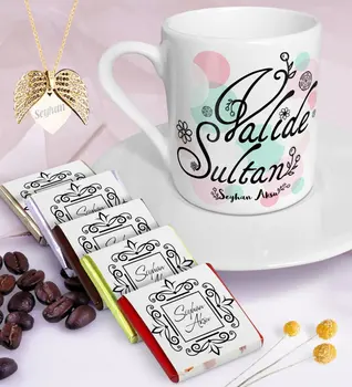 

Personalized Valide Sultan Coffee cup Chocolate Angel Wing Necklace Seti-3