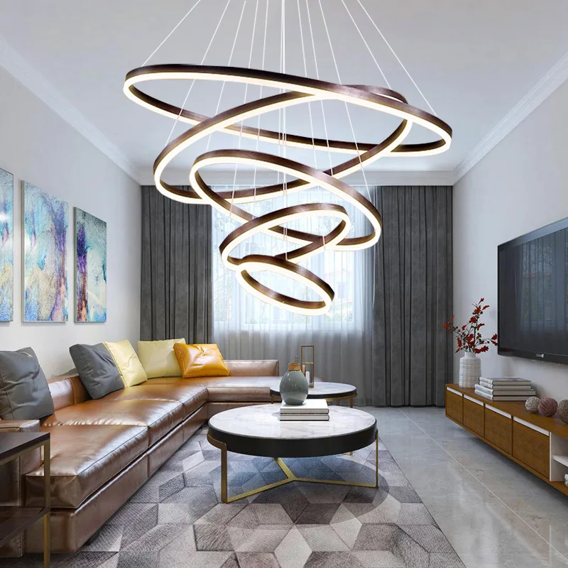 

Customized Modern Simple Acrylic Round Circle Ring Led Lamp Bedroom Study Restaurant Stylish Multi-Circular Chandelier Light