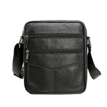 

Men's Large Bag spallla with shoulder strap Black leather business Work organizer travel backpack