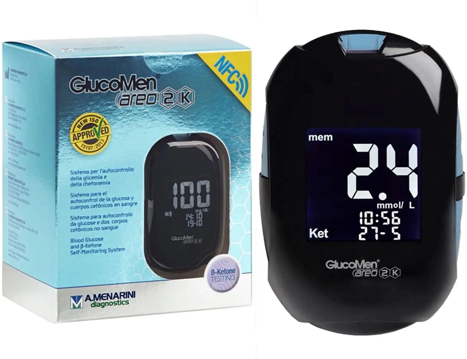 Sistema Glucometro Glucomen Areo 2K Per Autocontrollo Di Glucosio E Corpi Ketonici Nel Sangue
