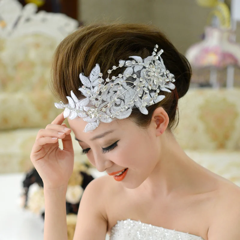 Free Shipping Fashion Bridal Vintage Lace Flower Hair Jewelry Luxury Lace And Rhinestone Bridal Hair Accessories The Bride Accessory Side Knotted Clip For Wedding Ahg008