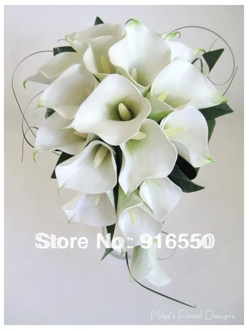 Ivory Cascading Calla Lily Bouquet Artificial Bridal Real Touch Calla Lily Teardrop Bridal Bouquet Wedding Free Shipping
