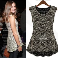 2014 New Two Colors Solid Lace Sleeveless Blouses Slim Fashion Summer Women Shirts S M L OL092