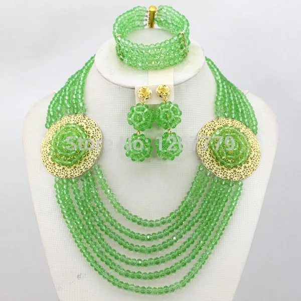 Ensemble de Bijoux En Cristal de mode Nigérian Mariage Africain Collier de Perles Set Femmes Costume Bijoux 18 K Or 2015 Livraison Gratuite ABJ002