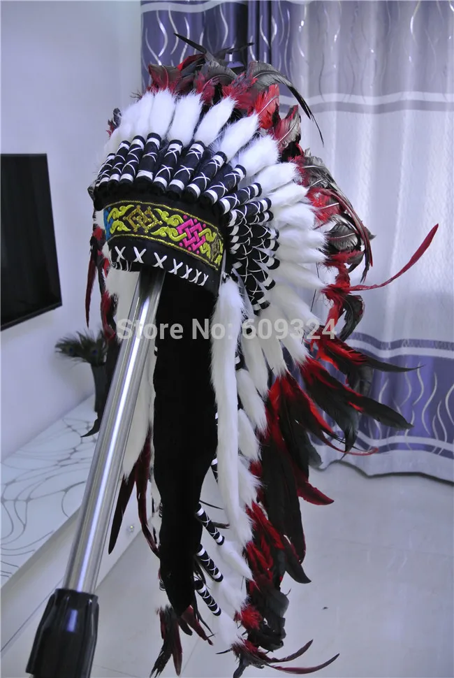 21 インチ黒インディアンフェザーヘッドドレス で シルバー バンド ネイティブアメリカン衣装倒角メイド インディアン戦争ボンネット ハロウィン衣装 Feather Wreath Feather Cushionfeather Hook Aliexpress