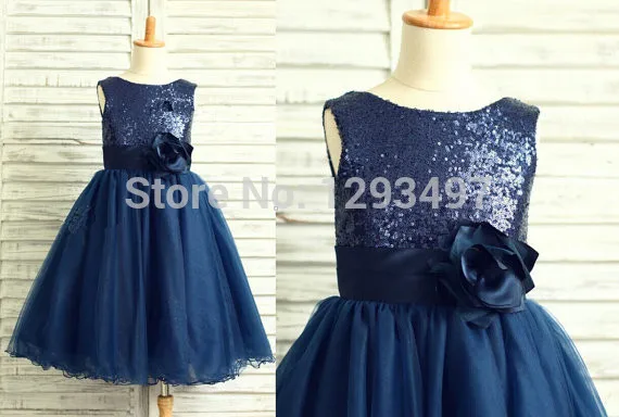 navy blue and silver flower girl dress