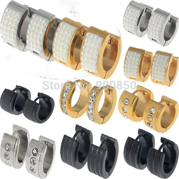 Gold Silver Black Plated Hoop Earrings Women Men Punk Rock Men Women Stainless Steel Pearl Crystal Hoop Earrings 316l Earring Hook Huggie Uni Gold Silver Black