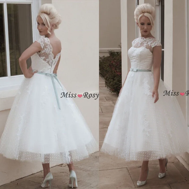 New Arrival Custom Made Scoop Short Sleeves Vintage Lace Custom Made Boat Neck Cap Sleeves A Line Vintage Lace Short Wedding Dresses
