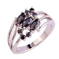 2015 New Fashhion Black Spinel Bright 925 Silver Ring Size 6 7 8 9 For Women Jewelry Wholesale Free Shipping