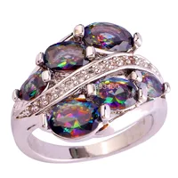 Fashion Style Mysterious Rainbow Sapphire 925 Silver Ring 2015 New Jewelry Size 6 7 8 9 10 For  Free Shipping Wholesale