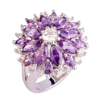 2015 Fashion Women Alluring Flower Purple Amethyst 925 Silver Ring Size 7 8 9 10 New Jewelry Gift Free Shipping Wholesale