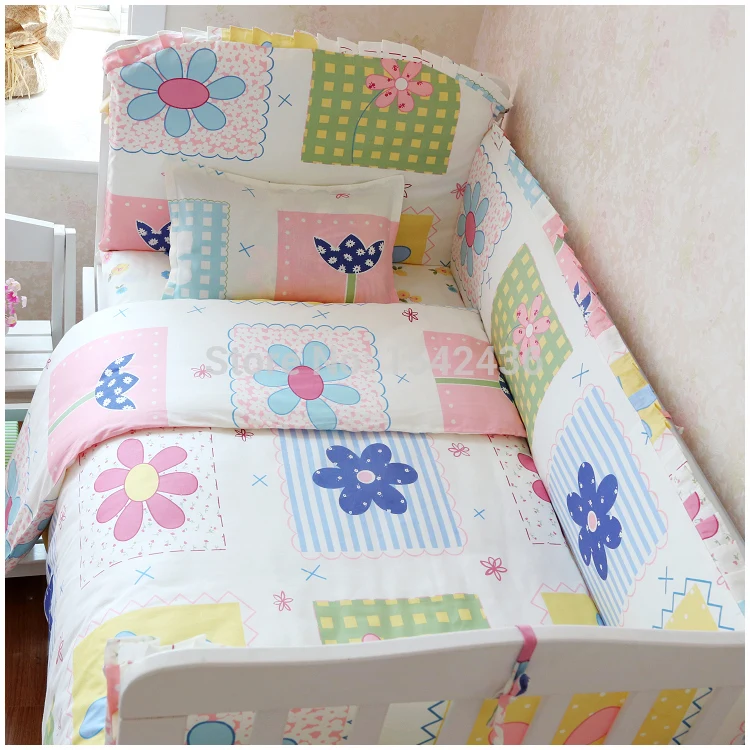 5pcs 100 Cotton Kid Baby Children Bedding Set Product Infant Baby Bedding Sets Newborn 100 Cotton Kit Crib 7pcs Set Cute Pattern Free Shipping