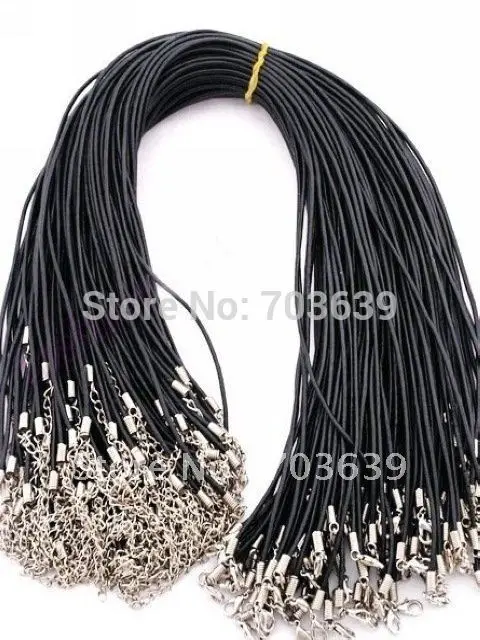 Wholesale 100pcs/Lot Rubber Necklace Cords Free Shipping, Fashion 2mm Rubber Rope With Lobster Clasp, Rubber Cord, Jewelry Cord