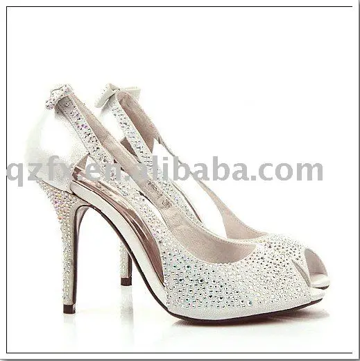 Elegant White Crystal Rhinestone High Heel Bridal Wedding P Toe High Heel Wedding Shoes Crystal