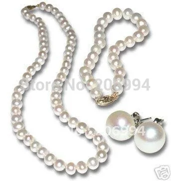 Free Shipping Pink 8mm S Pearl Necklace Bracelet Earring Set 7 8mm White Pearl Necklace Bracelet Earrings Set