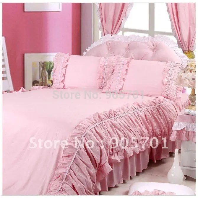 free shipping 100 cotton luxury princess bed set bed skirt pink pink sheet set queen