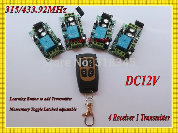 3000M RF Wireless remote control switch system 1 (controller)transmitter +4 receiver(switch)12V 10A each CH is independently