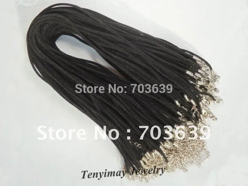 Wholesale 100pcs/Lot Rubber Necklace Cords Free Shipping, Fashion 2mm Rubber Rope With Lobster Clasp, Rubber Cord, Jewelry Cord