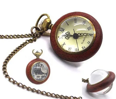 10pcs/lot BRASS Glass Orb SPHERE Mechanical  POCKET Watch Necklace WE116