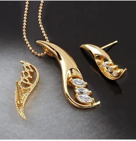 Fashion Jewelry Set ,Swan Zircon 18K Yellow Gold Jewelry Set,18K Necklace, Earrings Bracelet Set ,18K Gold Set ,Gold Set