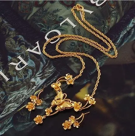 Fashion Jewelry Set ,Swan Zircon 18K Yellow Gold Jewelry Set,18K Necklace, Earrings Bracelet Set ,18K Gold Set ,Gold Set