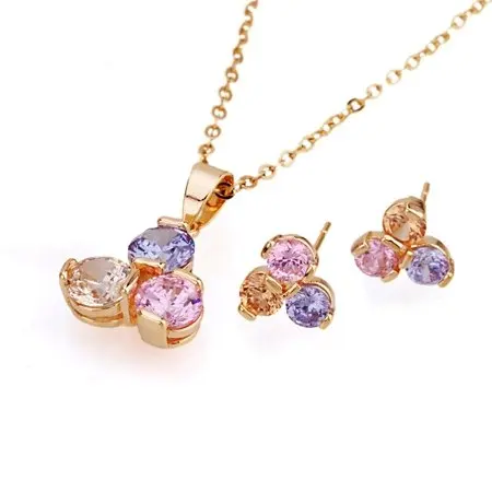 Fashion Jewelry Set ,Swan Zircon 18K Yellow Gold Jewelry Set,18K Necklace, Earrings Bracelet Set ,18K Gold Set ,Gold Set