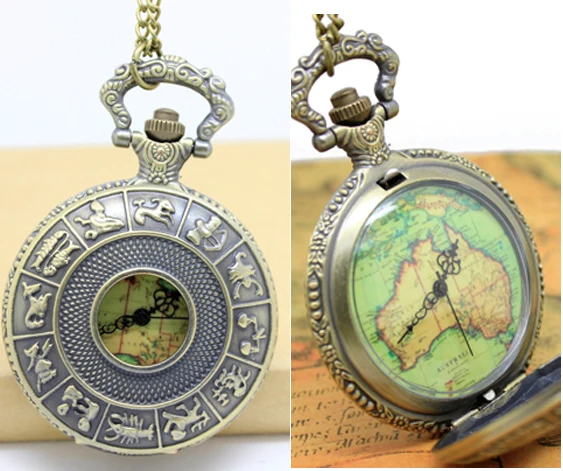 10pcs/lot BRASS Glass Orb SPHERE Mechanical  POCKET Watch Necklace WE116