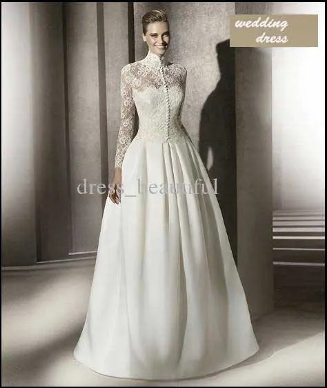 Newest High End European And American Wedding Dress Elegant Luxury 2017 Manuel Mota Collection Clical Style High Neck Long Sleeve Brush Train Wedding Dresses