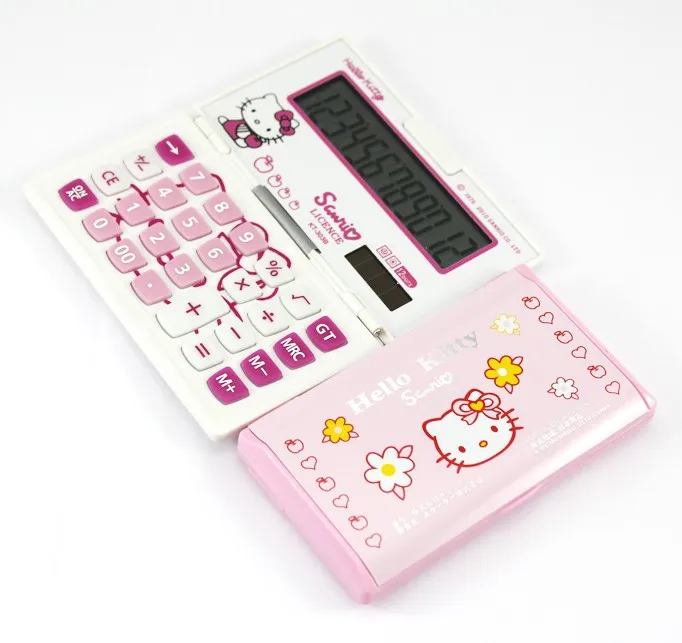 Free Shipping Hello Kitty Anime Doll Cartoon Creative Toys Hello Kitty 12 Digits Calculator Cartton Sola Electronic Folding Portable Office Supplies Led Freeshipping