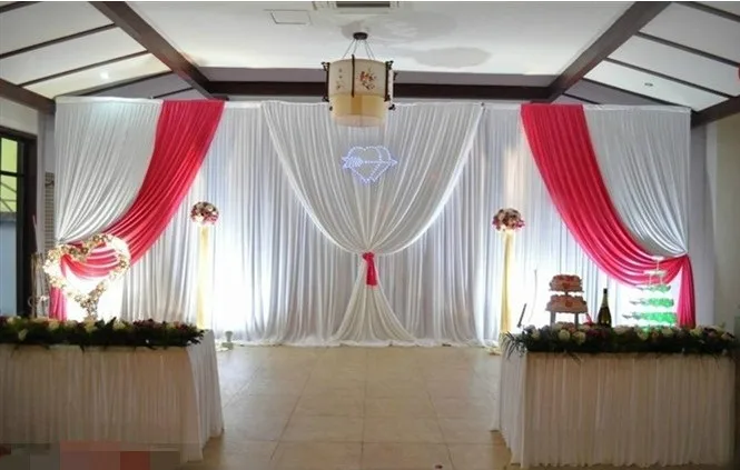 New Beautiful White Curtain With Gold Swag Pleated Ready Made Beautiful Por Style White Red Custom Made Wedding Backdrops For Party Ceremony