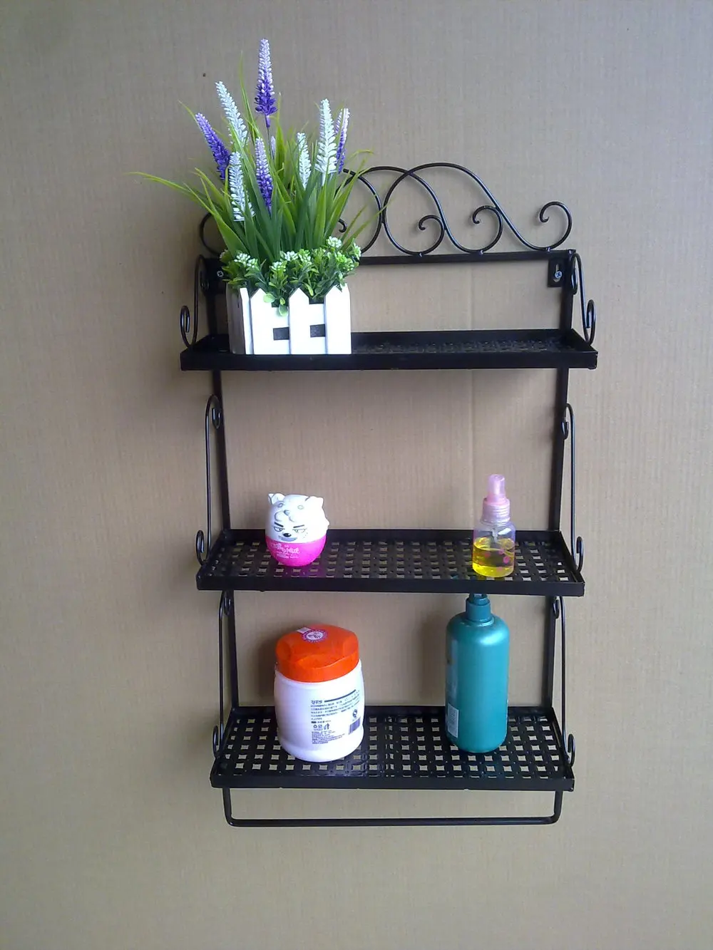 Free Shipping 2 Tier Iron Craft Wall Rack Vintage Shelf Bathroom Free Shipping Wrought Iron Craft Towel Rack Bathroom Wall Shelf Countryside Style Shower Caddy Three Layer