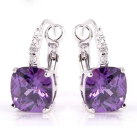 Wholesale Irregularity Cut Purple Amethyst & White Sapphire Dangle Hook 925 Silver Earring Free Shipping