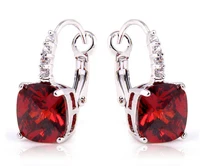 2015  Elegant Irregularity Cut Garnet & White Sapphire 925 Dangle Hook Silver Earring Fashion Jewelry Free Shipping Wholesale