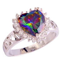 2015 Mysterious Heart Cut Rainbow Topaz 925 Silver Ring Size 6 7 8 9 10 11 12 New Fashion Jewelry Gift  For Women Wholesale