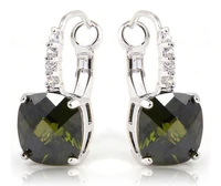 Fashion Jewelry Posh Olive Green Peridot & White Sapphire Dangle Hook 925 Silver Earrings Wholesale Free Shipping