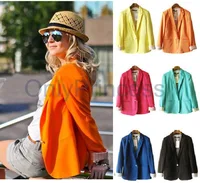 Fashion  One Button Tops Womens Suit  Candy Color Lined Striped Blazer Jacket  Coat TS001